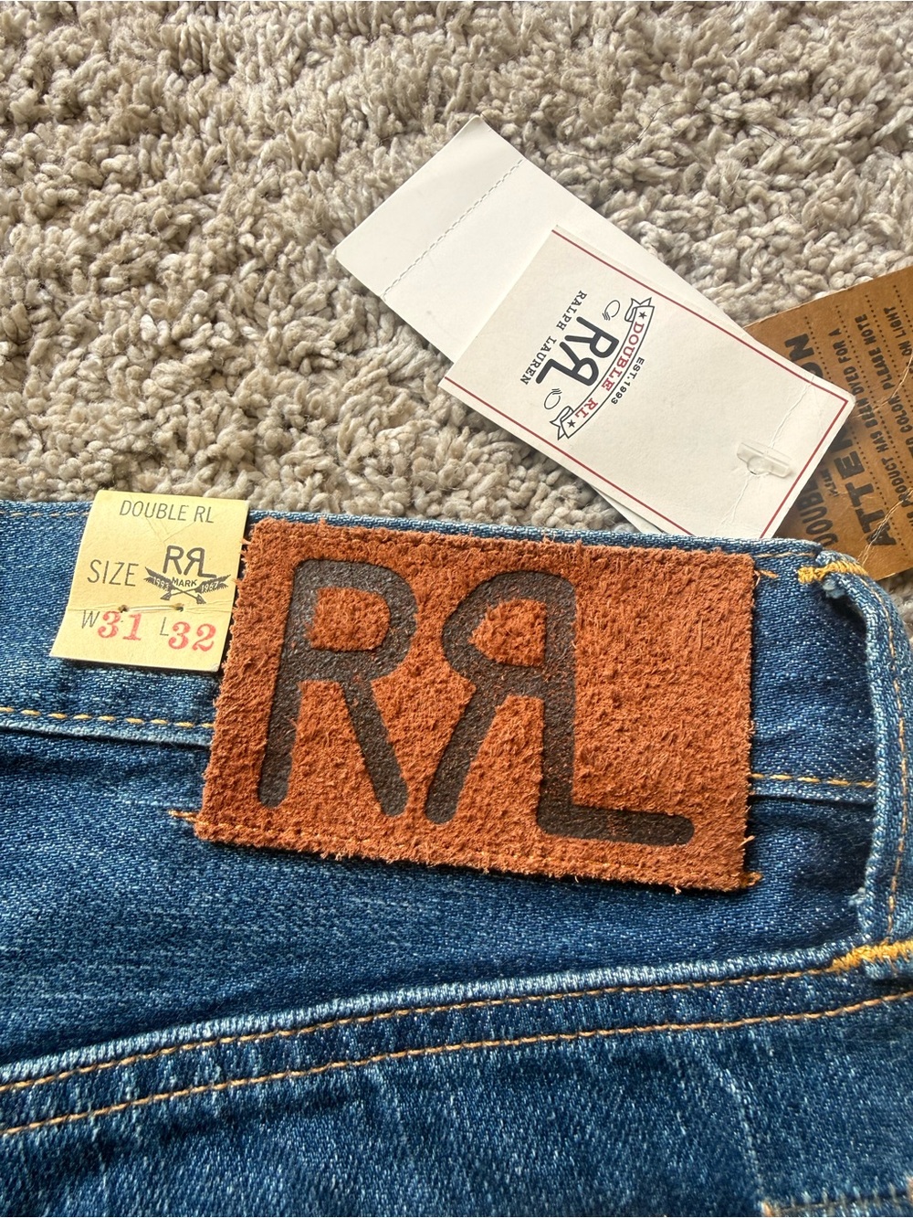 Ralph Lauren Double RL Men's Slim Jeans - Blue with Brown Patch